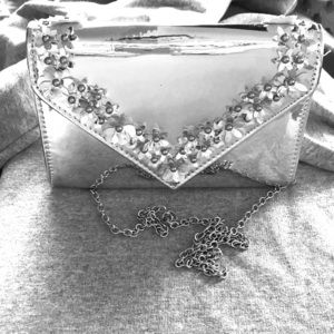 Lulu Townsend, silver, clutch purse w/strap chain
